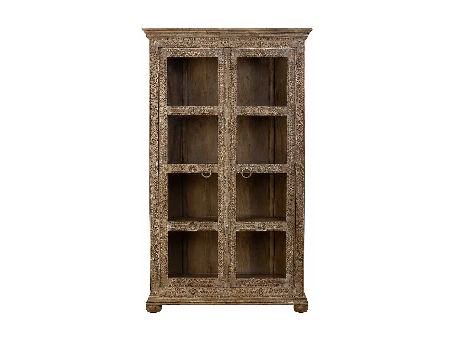 Braune handgefertigte Vitrine aus Glas und Holz, 106 x 43 x 180