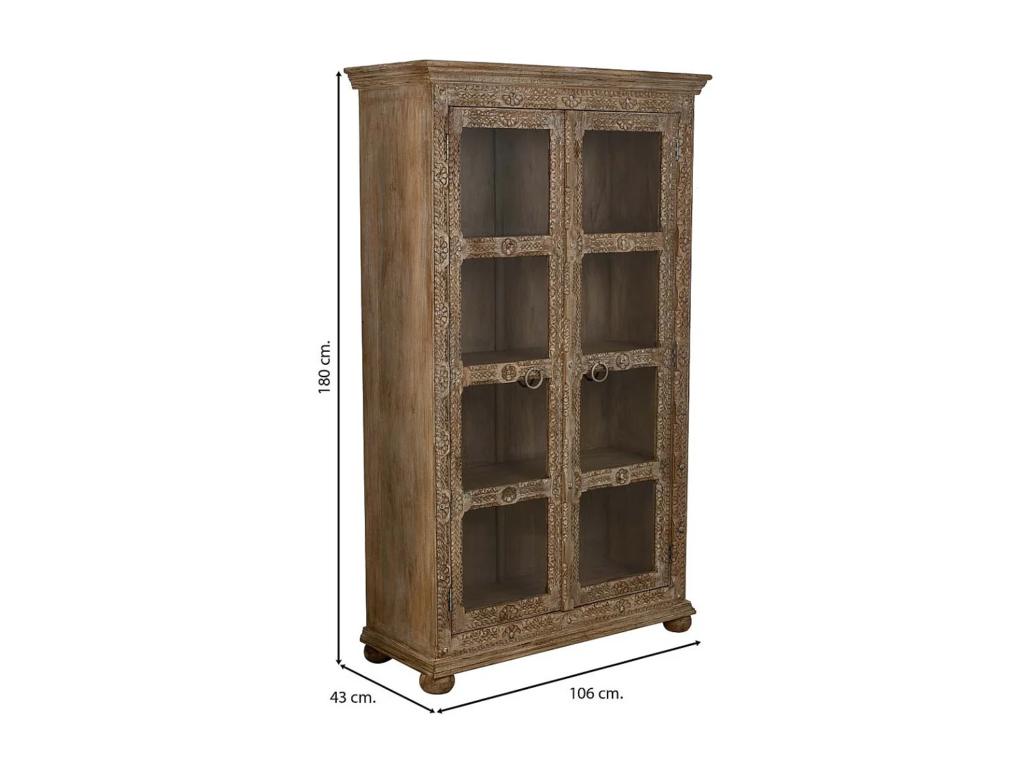 Vetrina in vetro e legno marrone fatta a mano 106x43x180