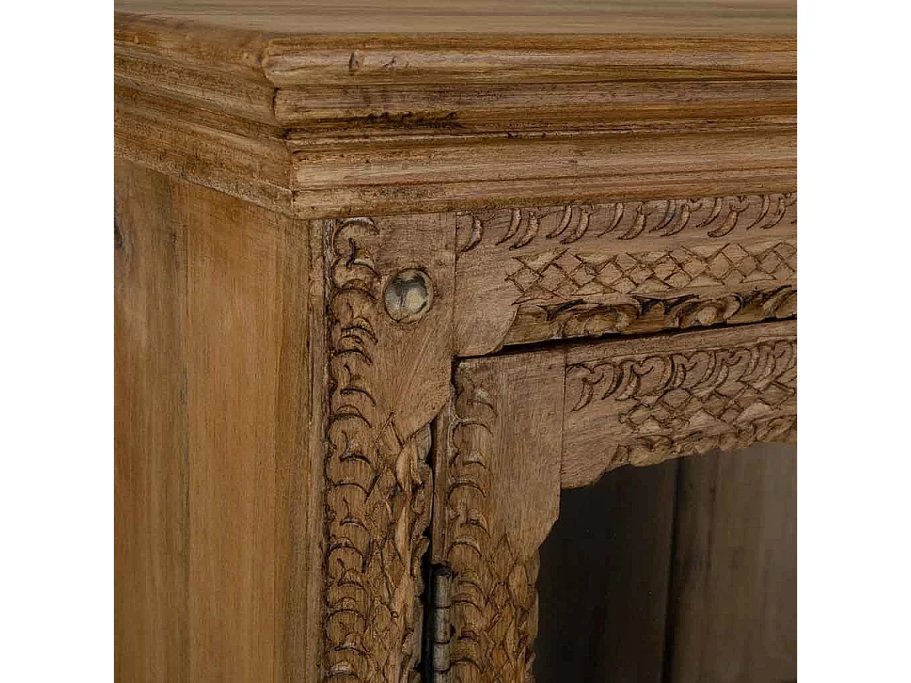Vetrina in vetro e legno marrone fatta a mano 106x43x180