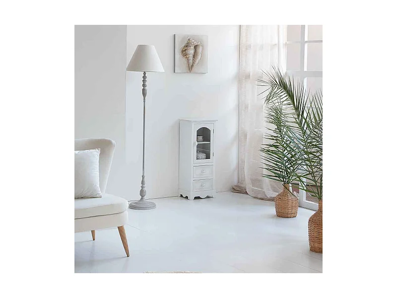 Vitrine en bois et verre avec 1 porte et 2 tiroirs blanc 32x26x80