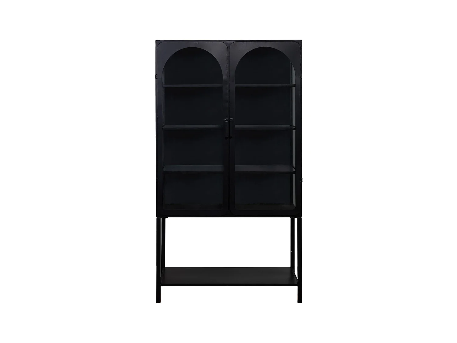 Vitrine aus schwarz lackiertem Metall mit 2 Türen 88x44x160