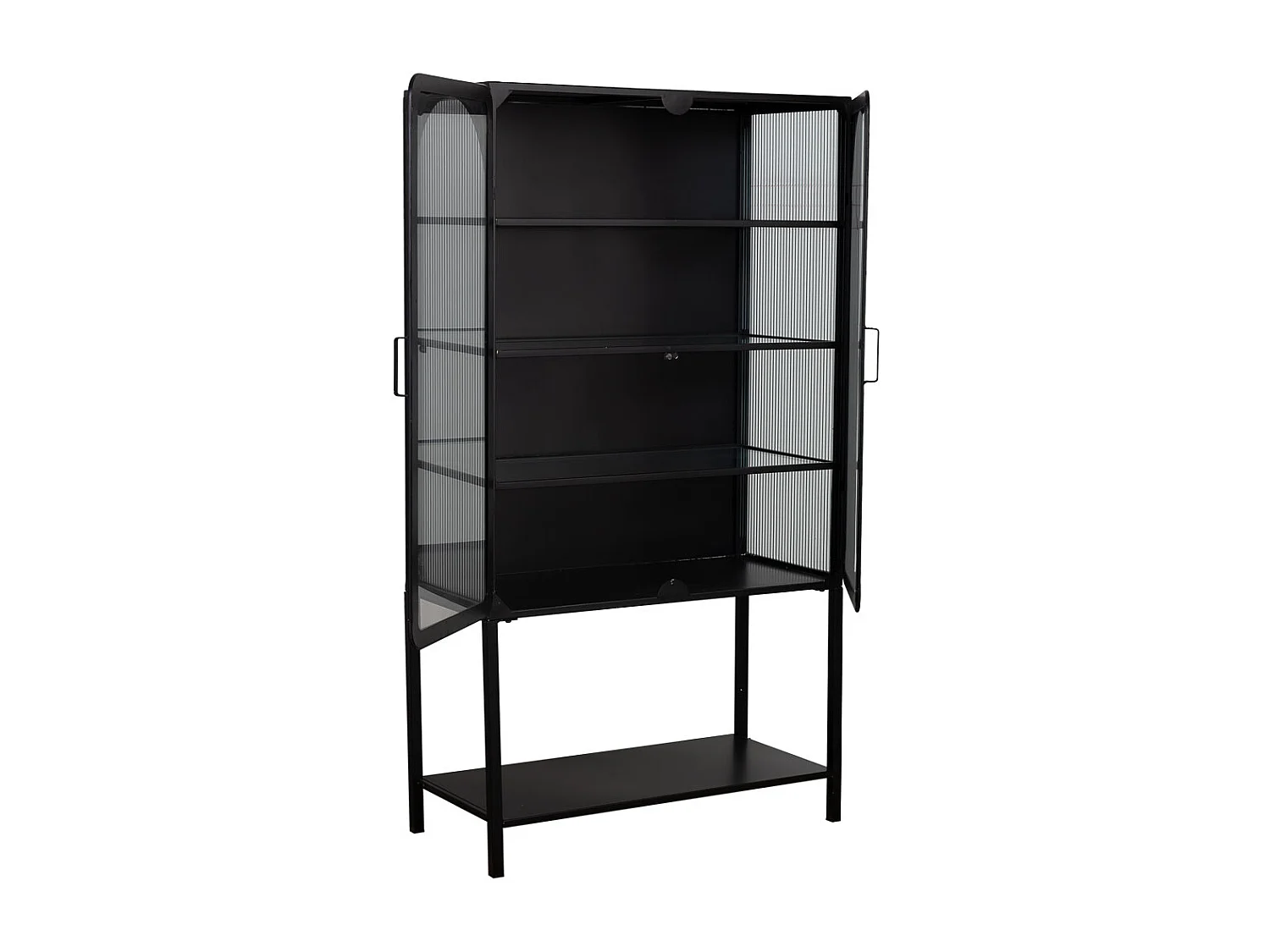 Vitrine aus schwarz lackiertem Metall mit 2 Türen 88x44x160