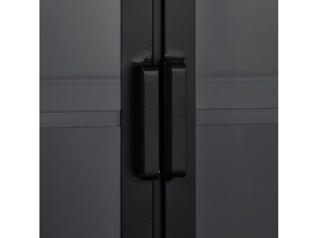 Vitrine aus schwarz lackiertem Metall mit 2 Türen 88x44x160