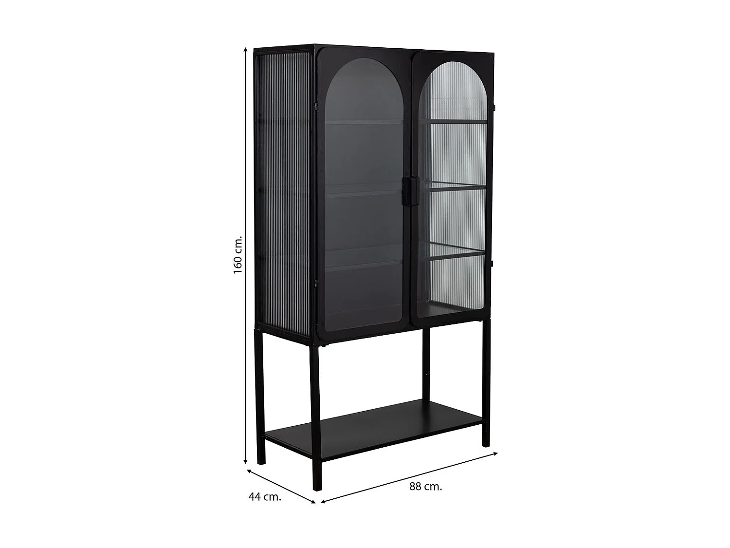 Vitrine de metal lacado preto com 2 portas 88x44x160