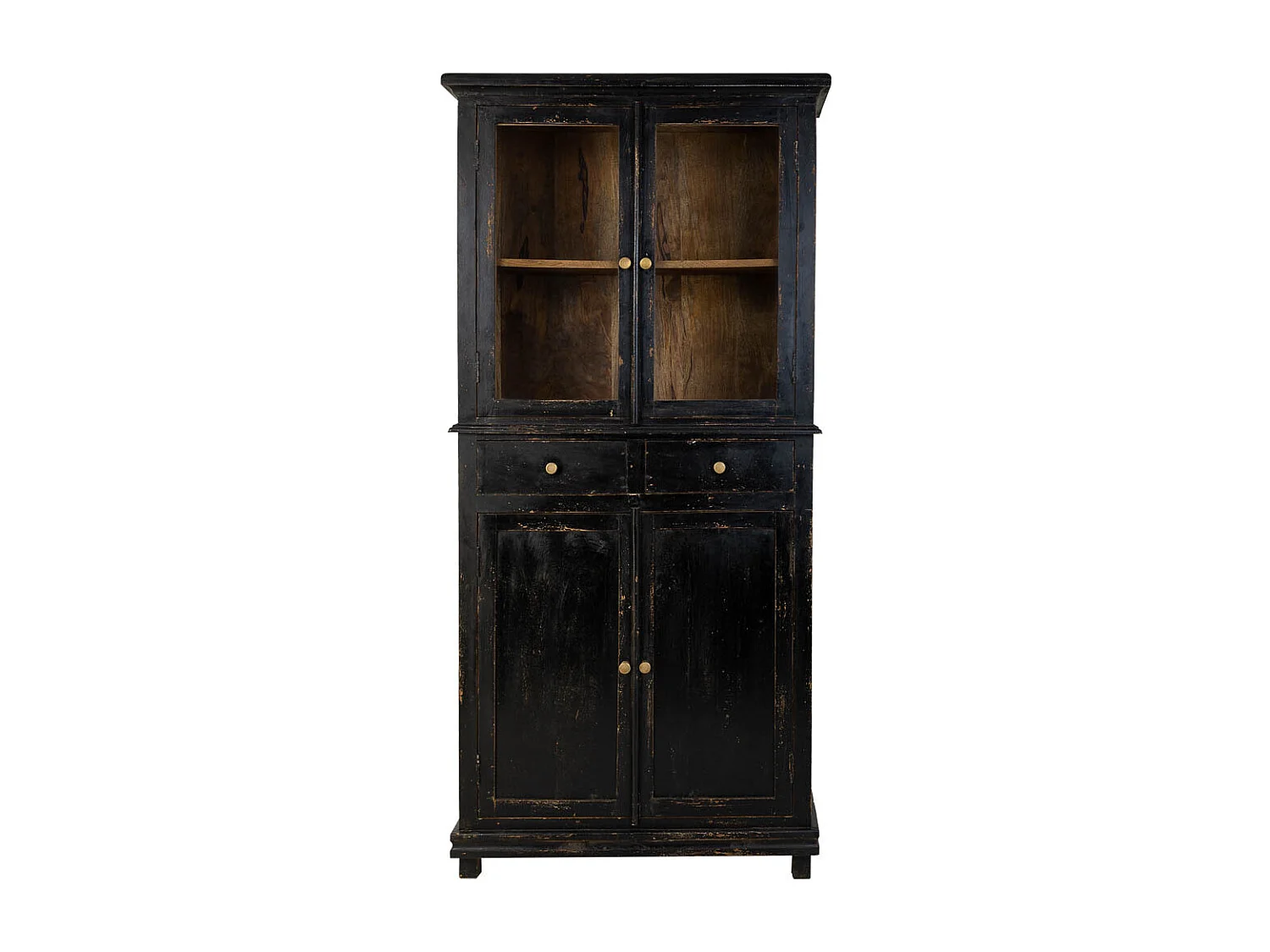 Vitrine en bois et verre finition artisanale avec 4 portes et 2 tiroirs noir 85x40x180