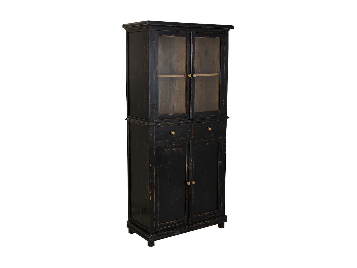 Vetrina in legno e vetro rifinita artigianalmente con 4 ante e 2 cassetti nera 85x40x180