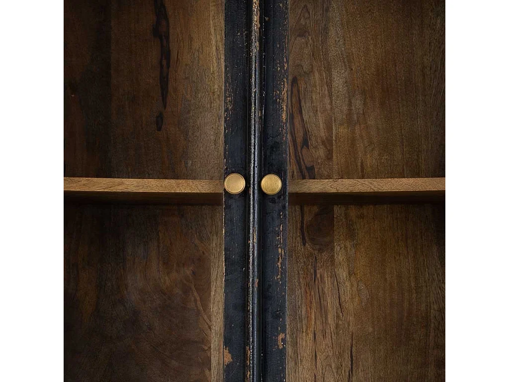 Vetrina in legno e vetro rifinita artigianalmente con 4 ante e 2 cassetti nera 85x40x180