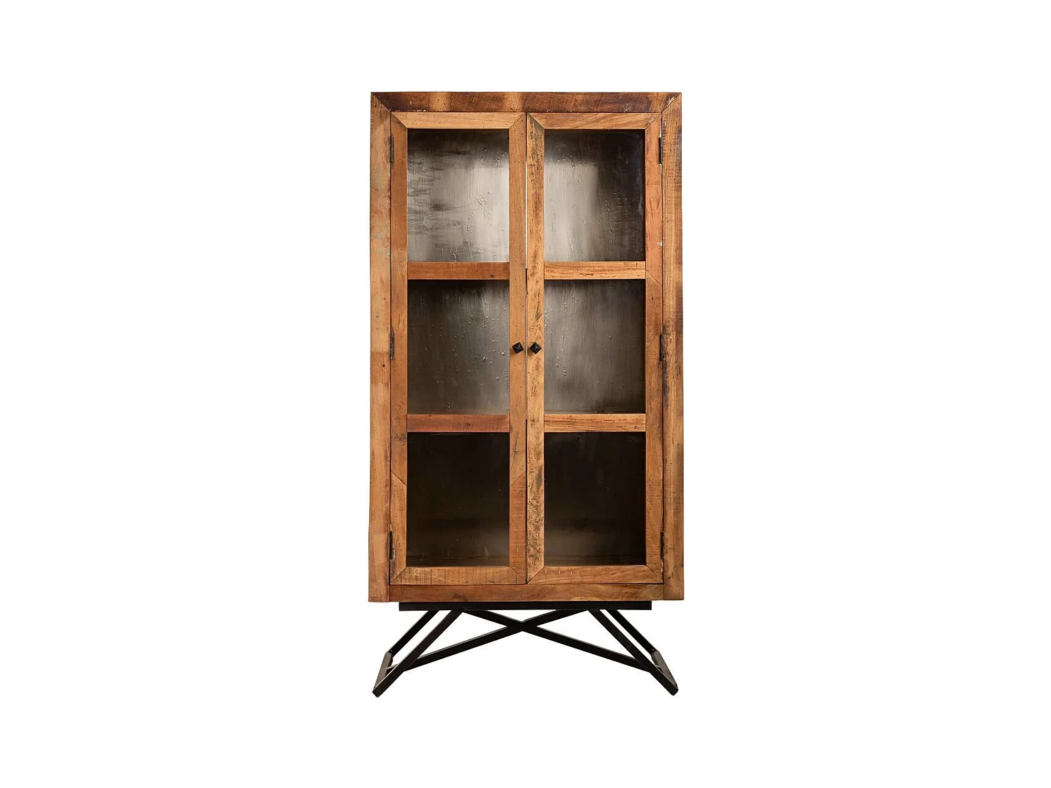 Vetrina in legno e metallo rifinita artigianalmente 90x47x175