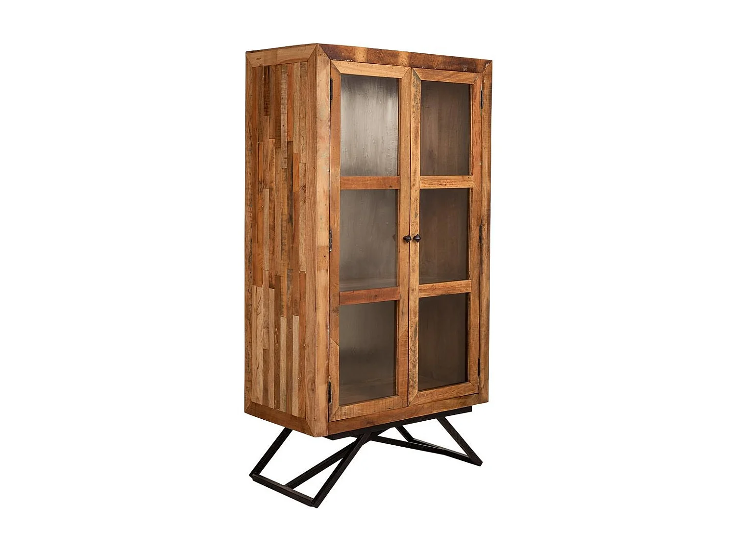 Vetrina in legno e metallo rifinita artigianalmente 90x47x175