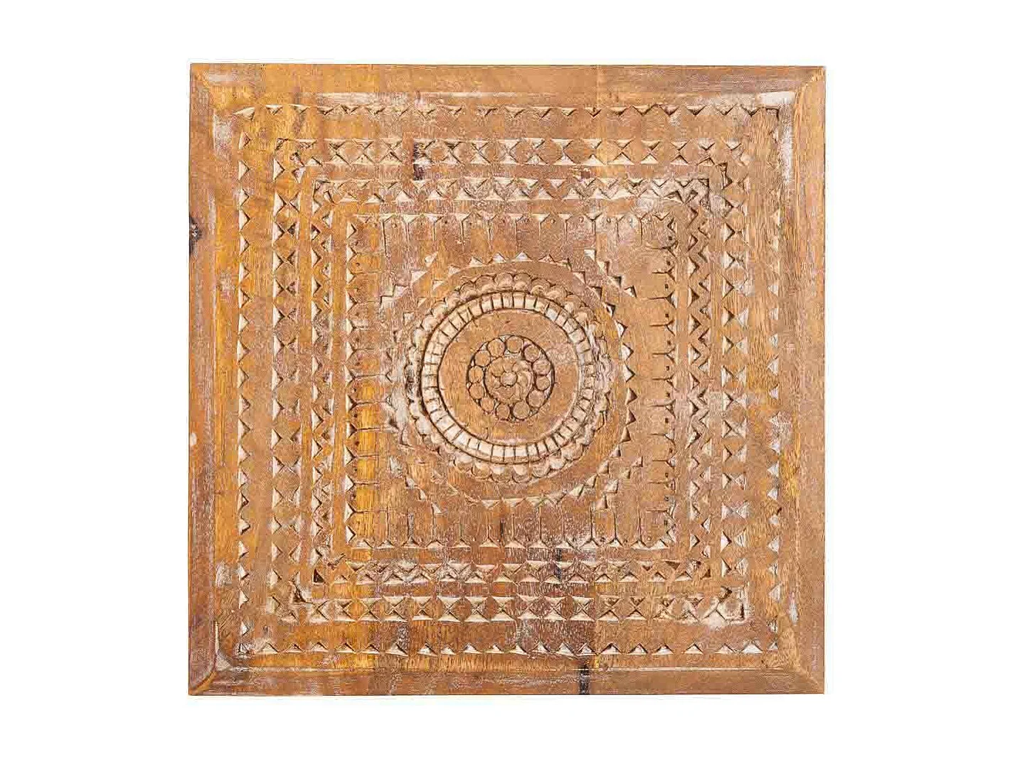 Table de centre en bois sculpté finition artisanale 33x33x14