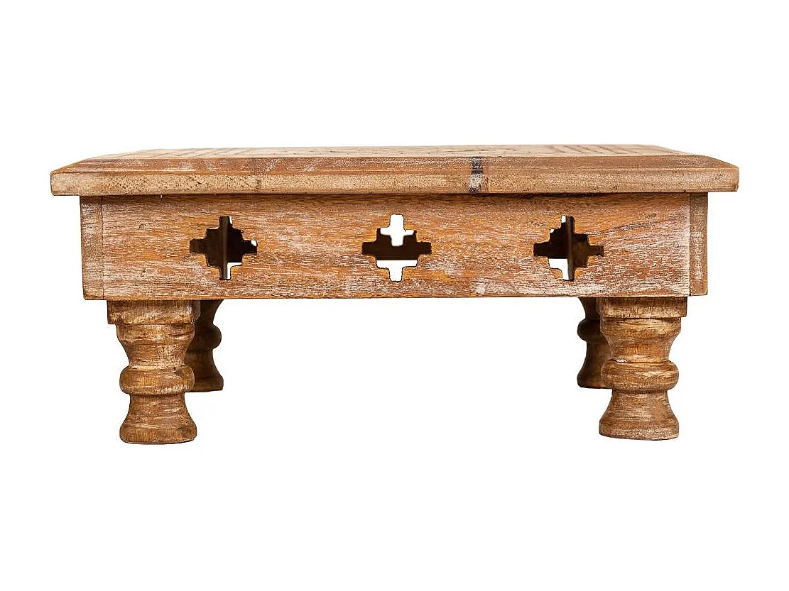 Mesa centro de madera tallada acabado artesanal 33x33x14