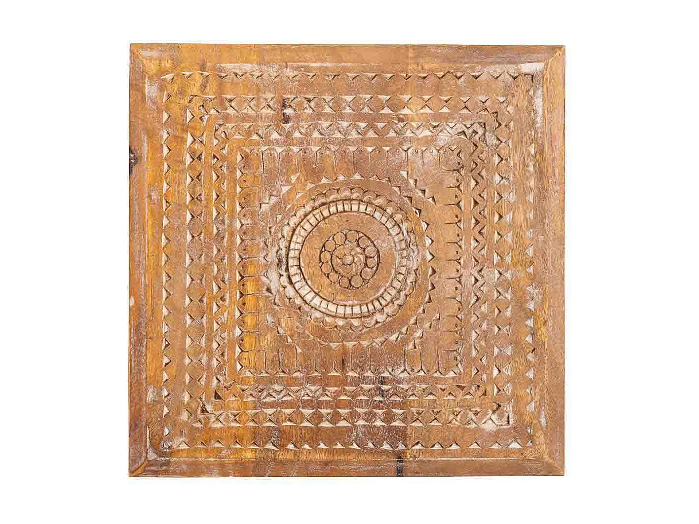 Mesa centro de madera tallada acabado artesanal 33x33x14