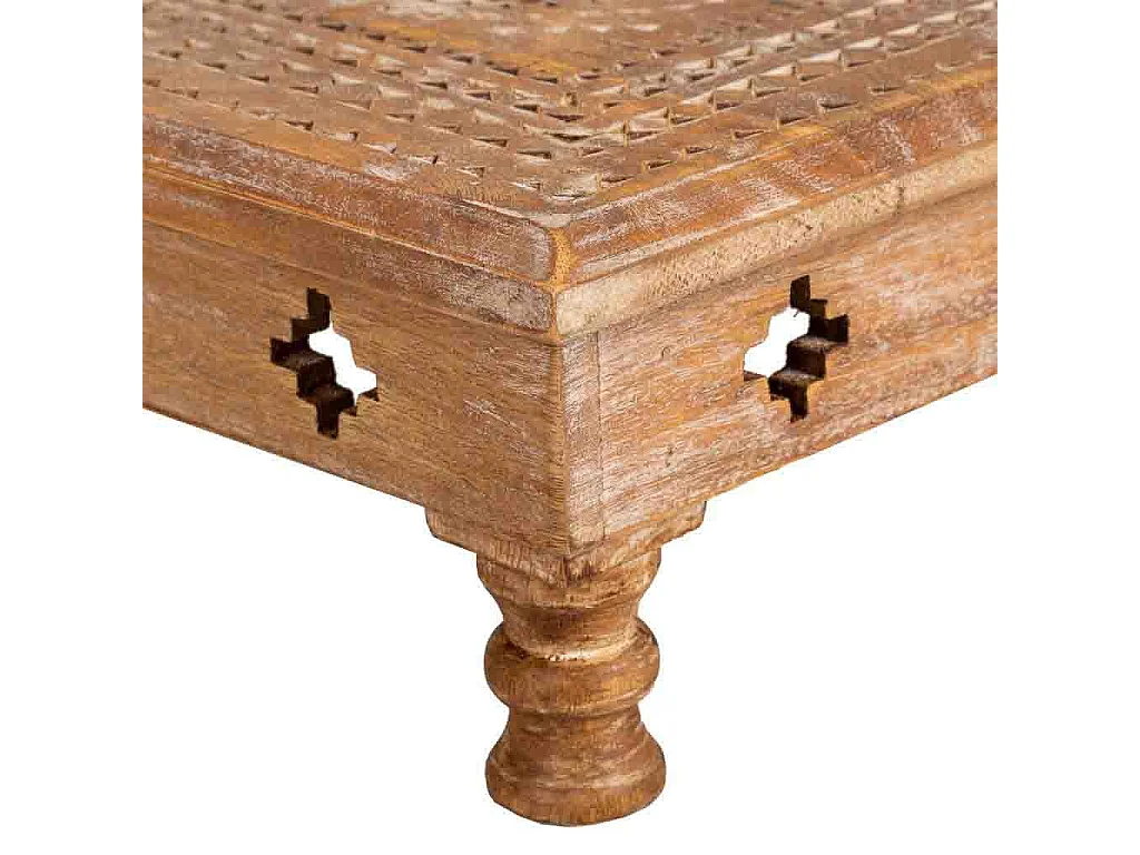 Mesa centro de madera tallada acabado artesanal 33x33x14