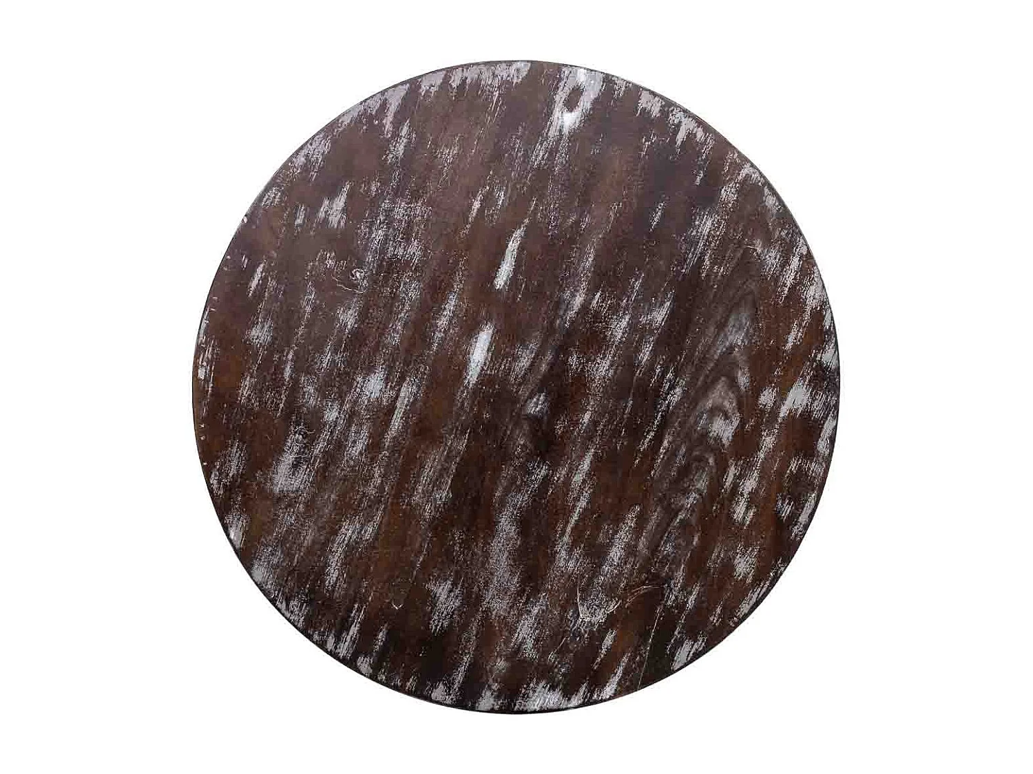 Mesa de centro redonda em madeira trabalhada com acabamento artesanal castanho 76x76x45