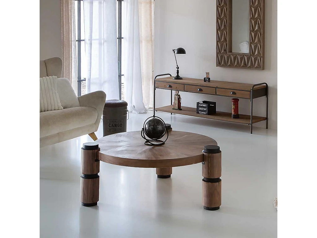 Table basse en bois et métal marron D110x46