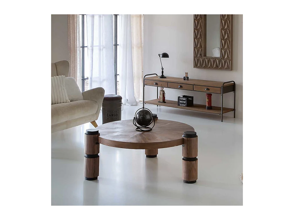 Table basse en bois et métal marron D110x46
