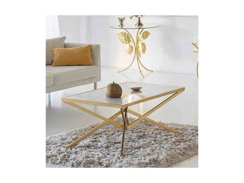 Rechteckiger Couchtisch aus goldfarbenem Metall 110x60x45