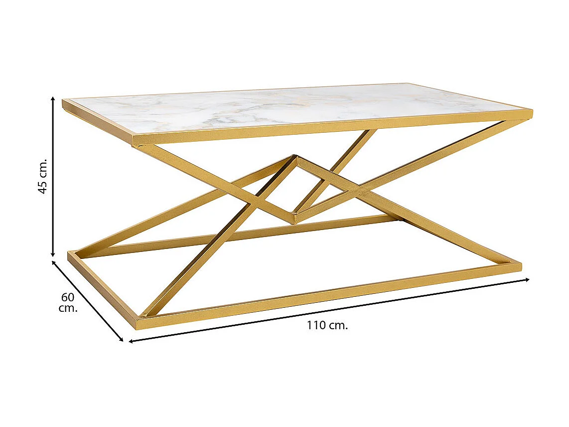 Tavolino rettangolare in metallo oro 110x60x45