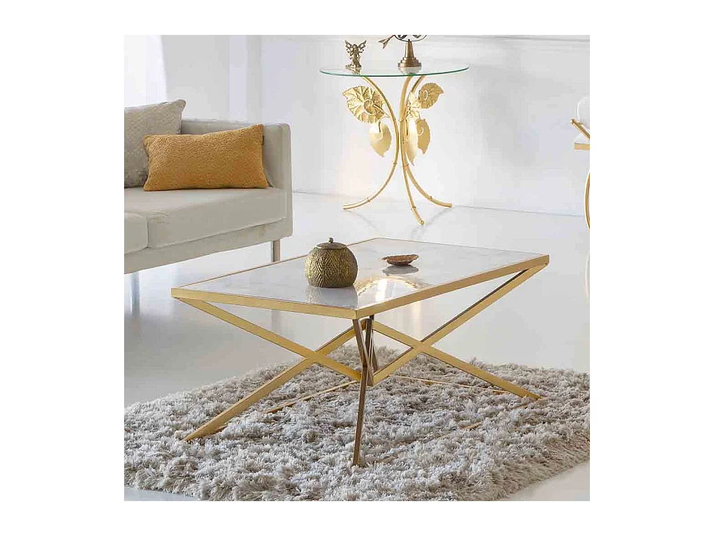 Table basse rectangulaire en métal doré 110x60x45