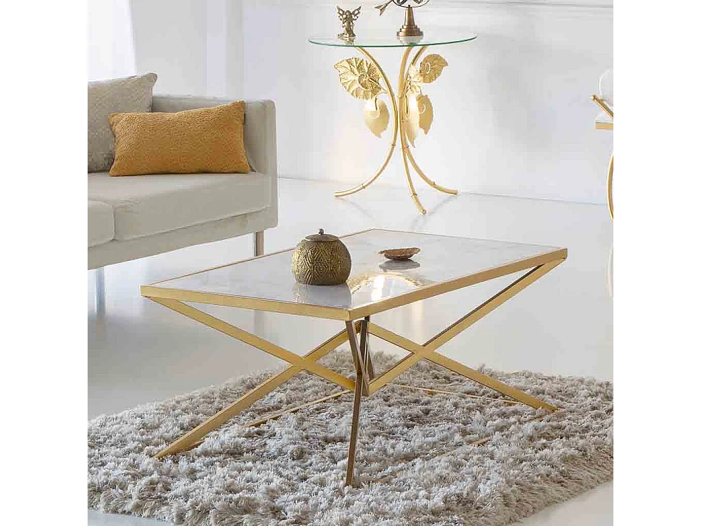 Tavolino rettangolare in metallo oro 110x60x45