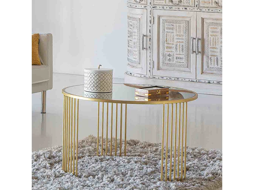 Runder Couchtisch aus goldenem Metall, 80x80x48