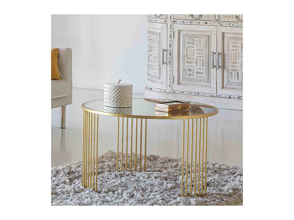 Mesa de centro redonda de metal dorado 80x80x48