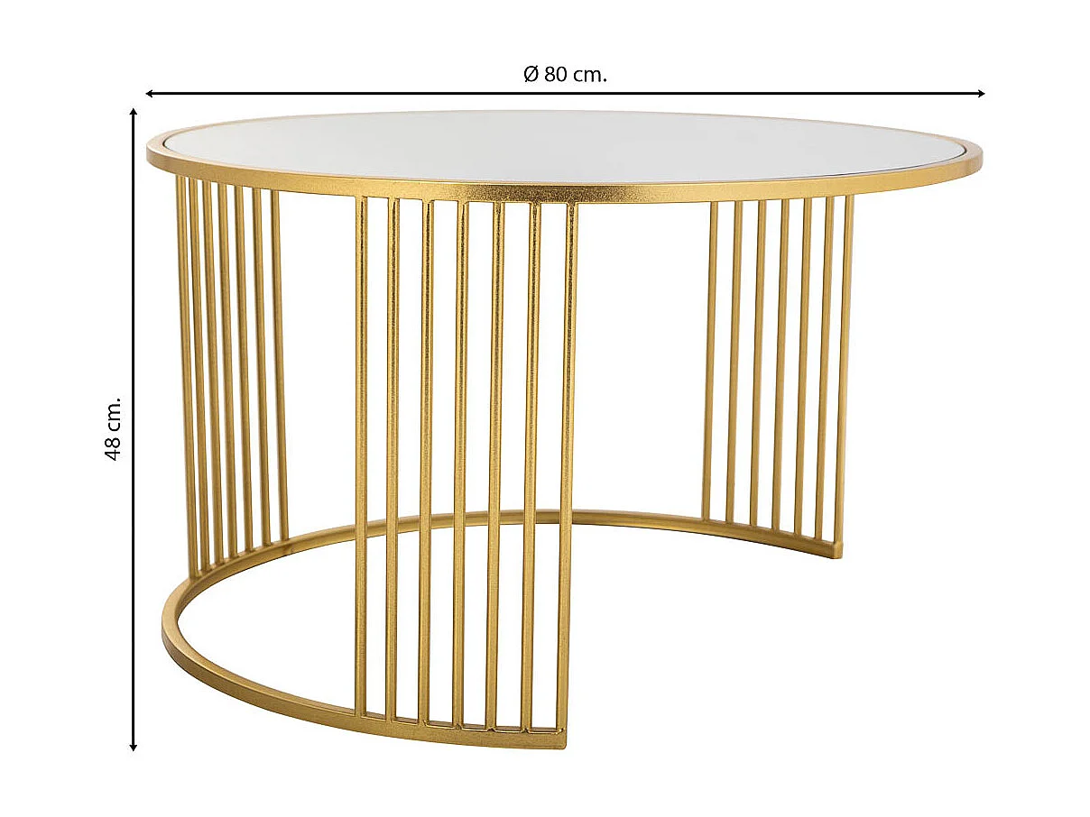 Mesa de centro redonda de metal dorado 80x80x48