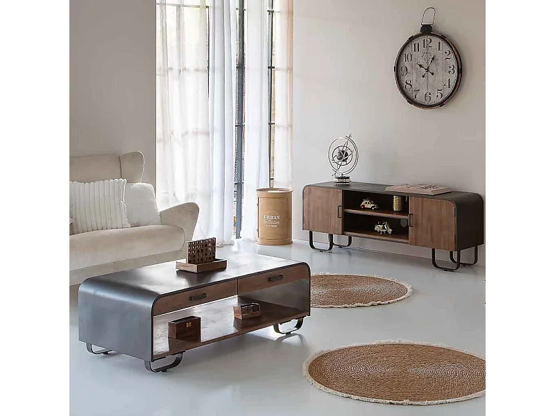 Tavolino da salotto in legno e metallo nero 120x62x41