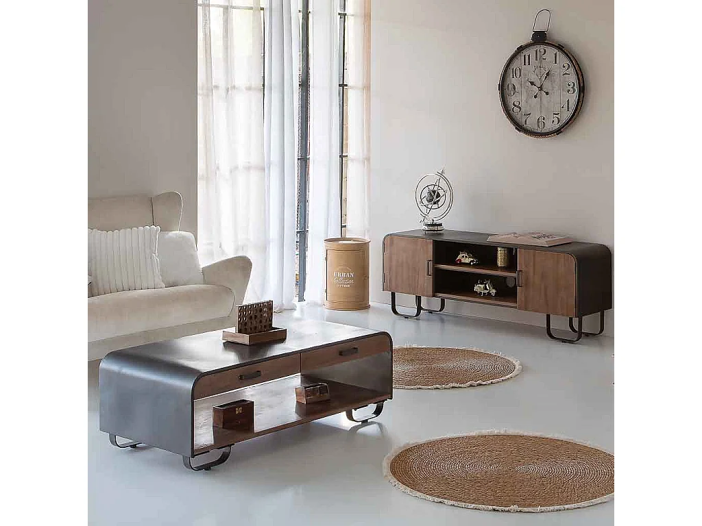 Mesa de centro de madera y metal negro 120x62x41