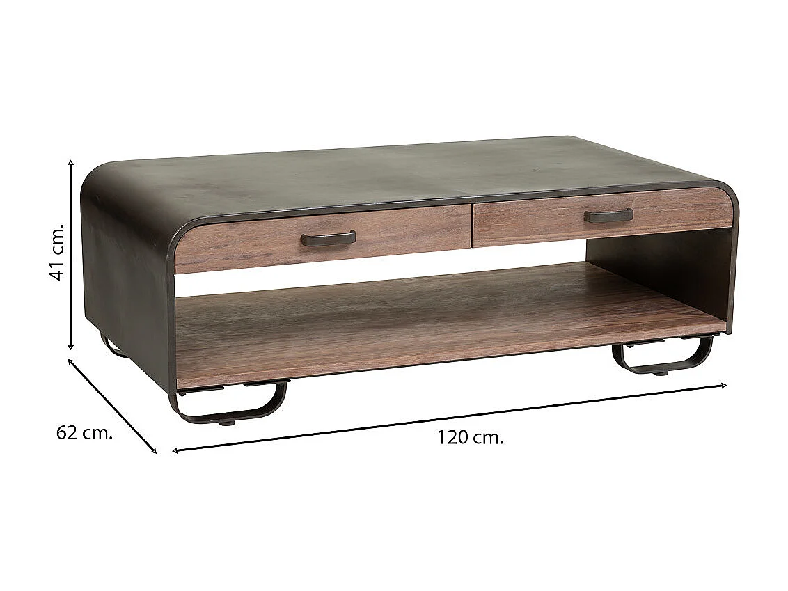 Mesa de centro de madera y metal negro 120x62x41