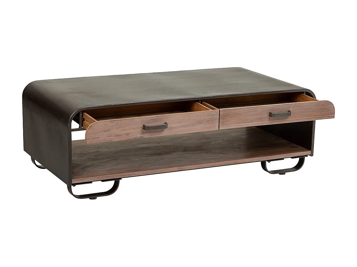 Tavolino da salotto in legno e metallo nero 120x62x41