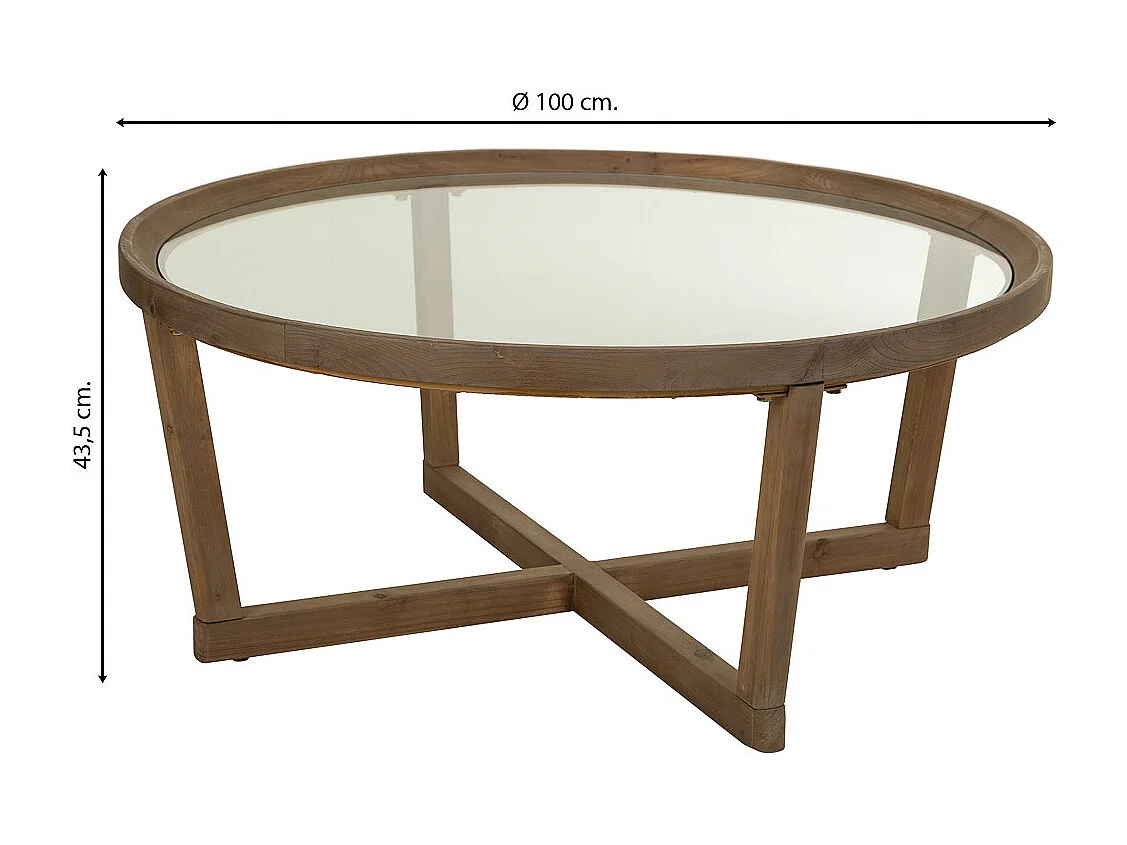 Couchtisch aus Holz und Glas braun D100x43,5