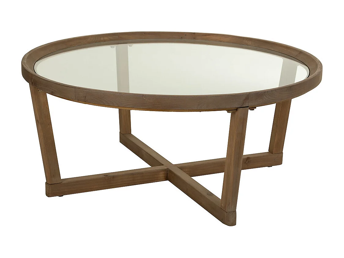 Couchtisch aus Holz und Glas braun D100x43,5