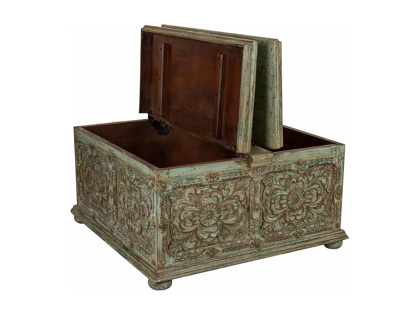 Blauer handgefertigter Couchtisch aus Holz 100x100x47