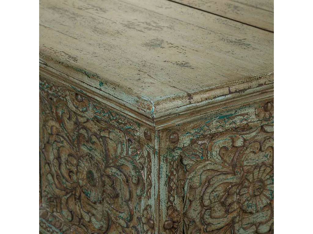 Blauer handgefertigter Couchtisch aus Holz 100x100x47