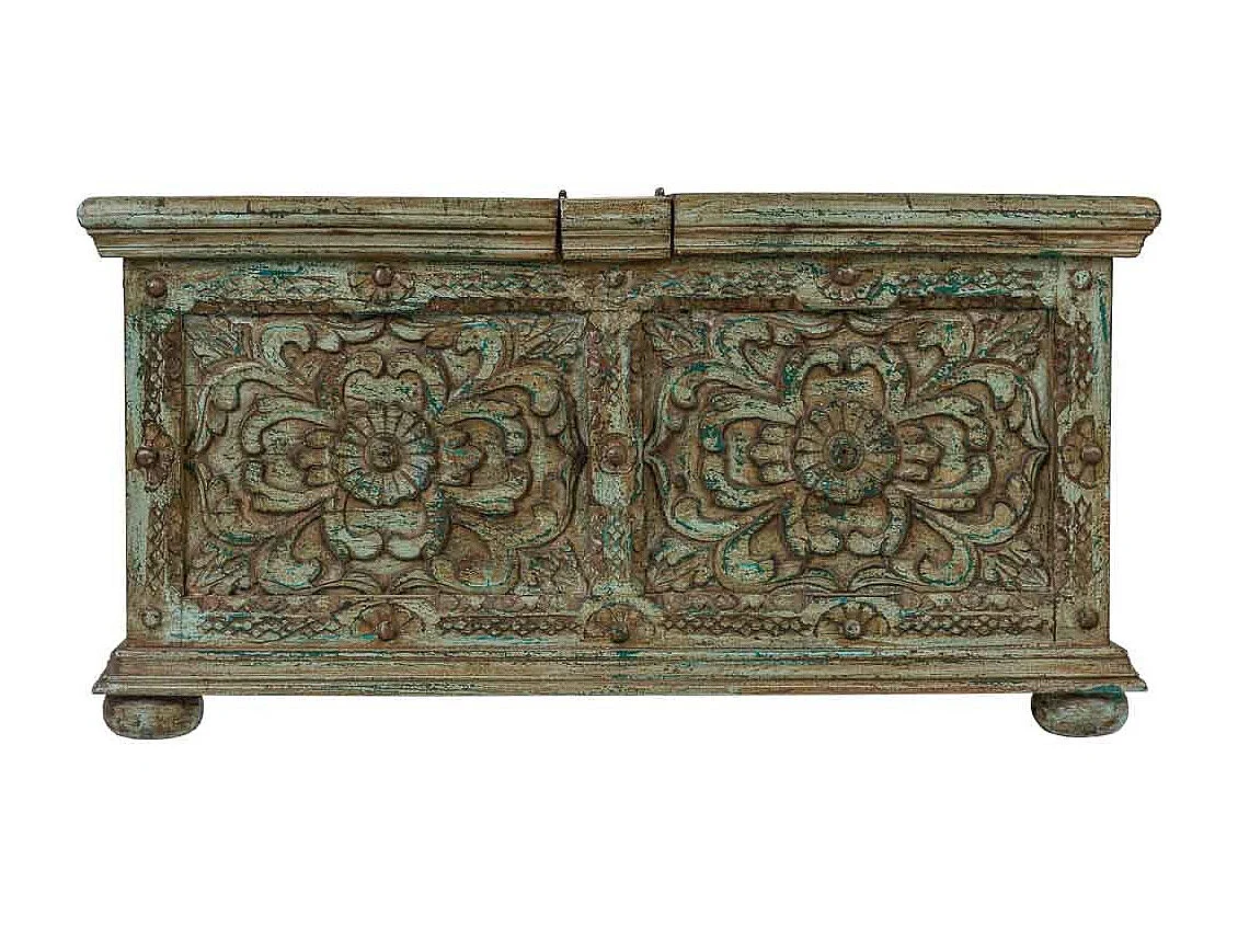 Blauer handgefertigter Couchtisch aus Holz 100x100x47