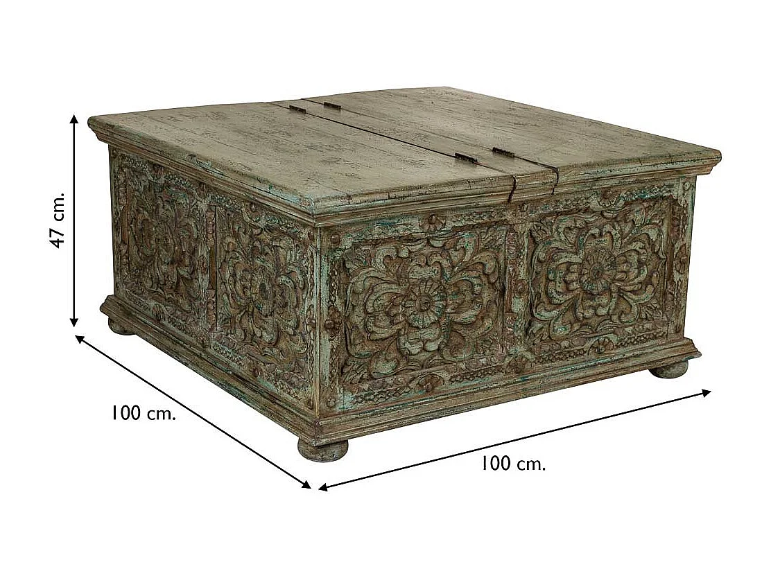 Blauer handgefertigter Couchtisch aus Holz 100x100x47