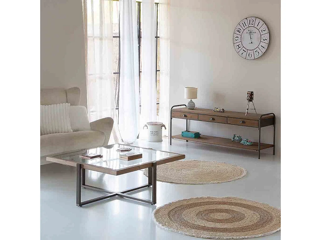 Couchtisch aus Holz, Metall und Glas braun 99,5x99,5x40