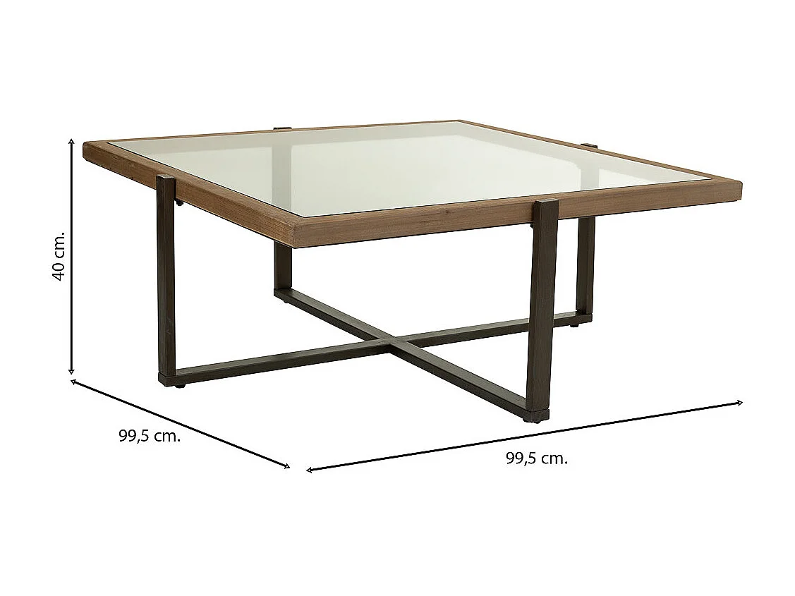 Couchtisch aus Holz, Metall und Glas braun 99,5x99,5x40