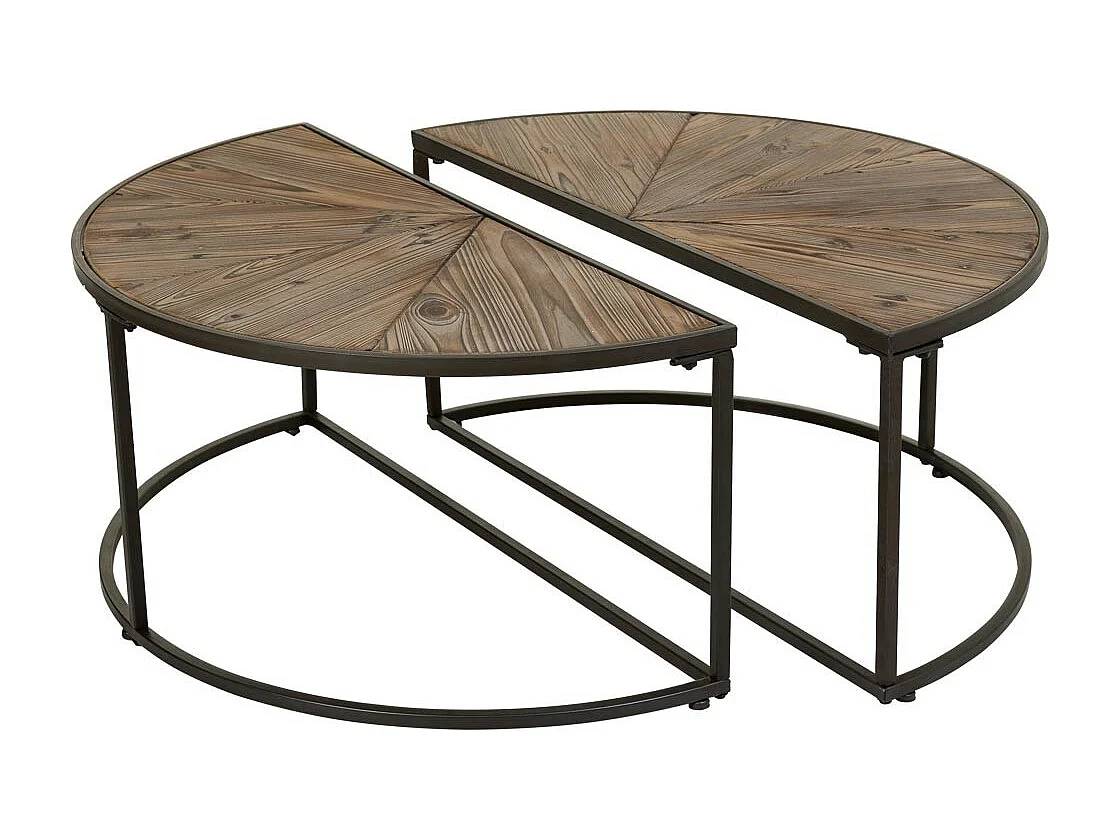 Table basse set 2 pièces en bois et métal marron 91x45,5x40,5