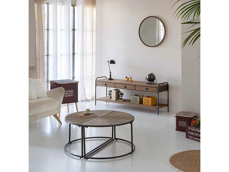 Couchtisch Set 2 Teile aus Holz und Metall braun 91x45,5x40,5