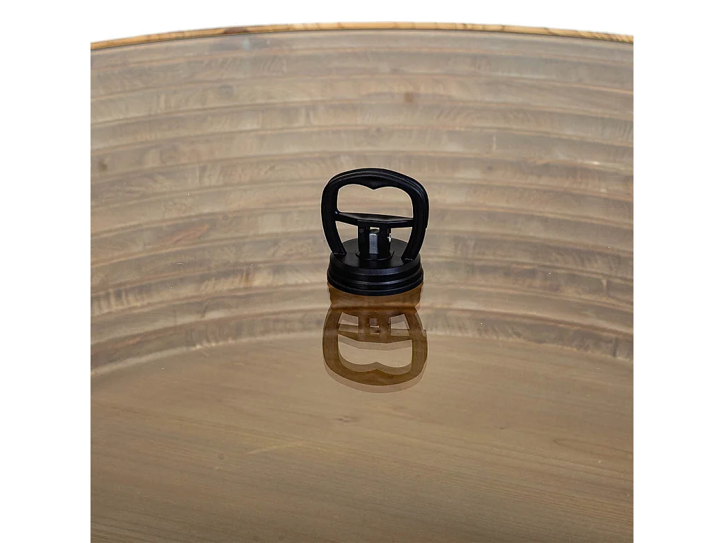 Couchtisch aus Holz, Metall und braunem Glas D102x46