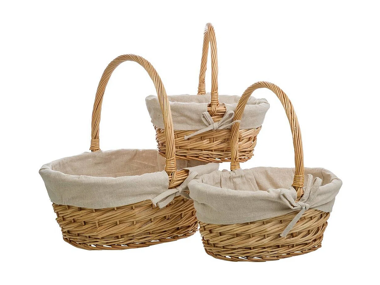 Set mit 3 gefütterten braunen Weidenkörben