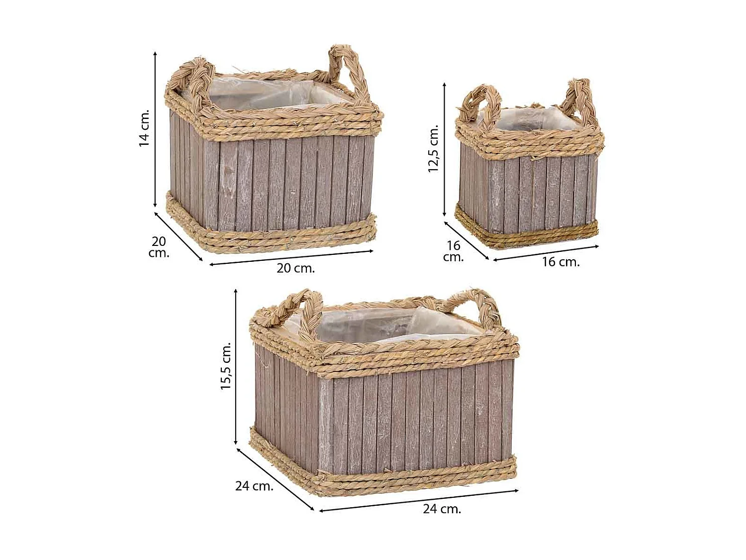 Ensemble de 3 paniers ovales en bois gris