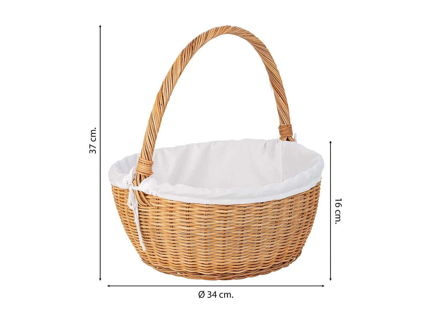 Cesta redonda de medula con forro marrón 34x34x16-37