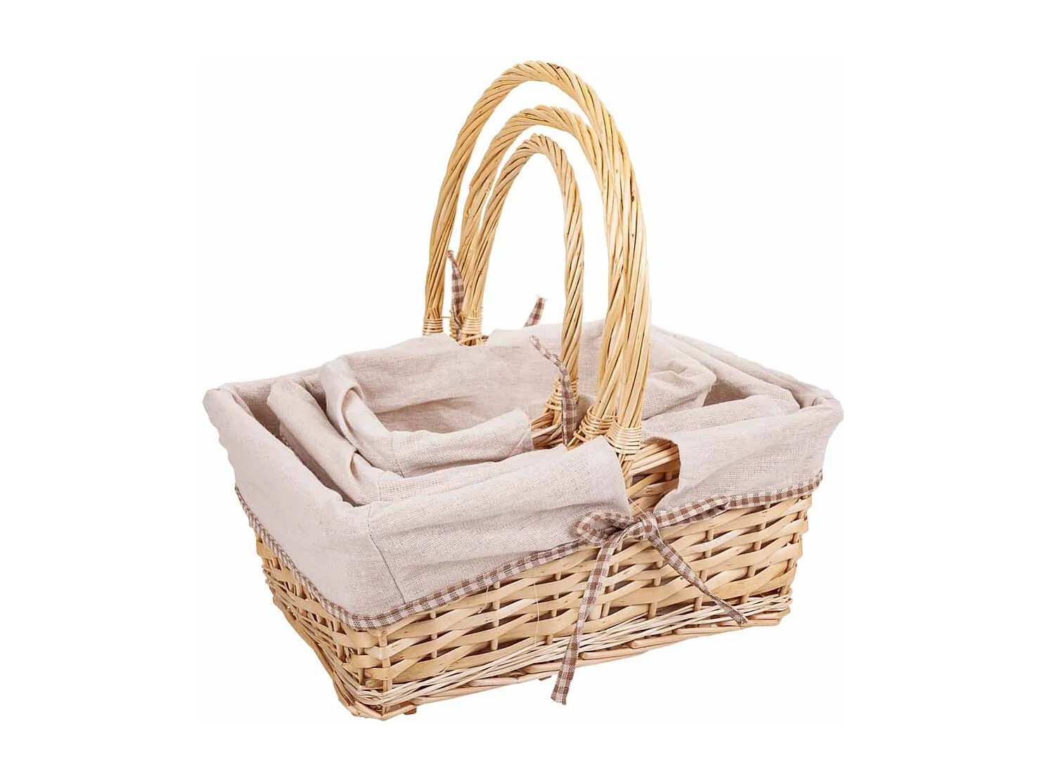 Conjunto de 3 cestos de vime forrados em branco