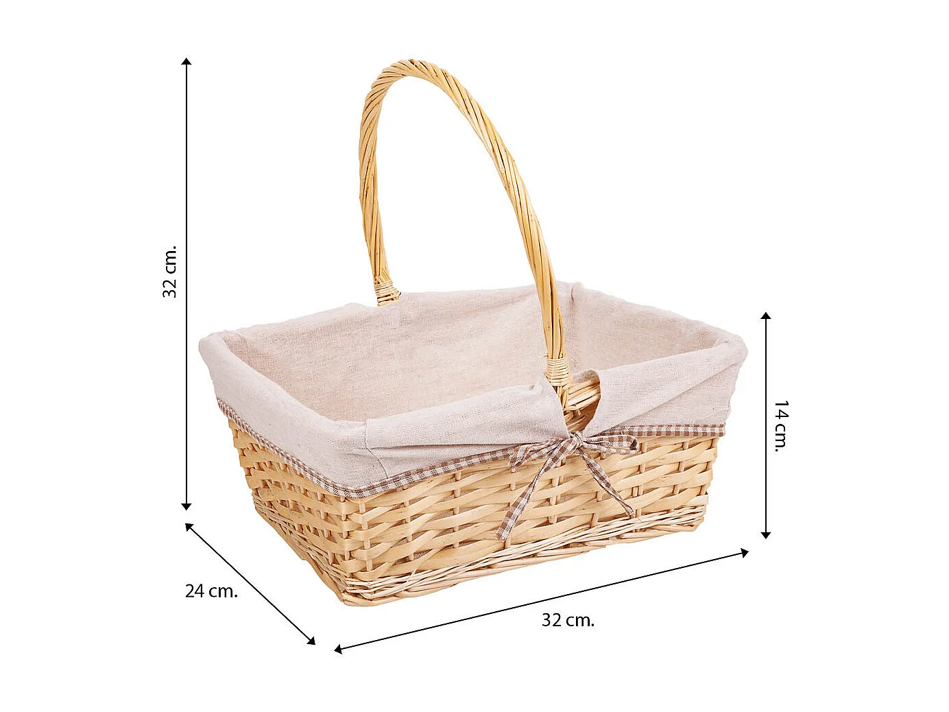 Conjunto de 3 cestos de vime forrados em branco