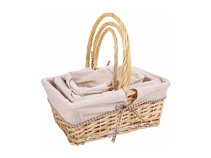 Conjunto de 3 cestos de vime forrados em branco