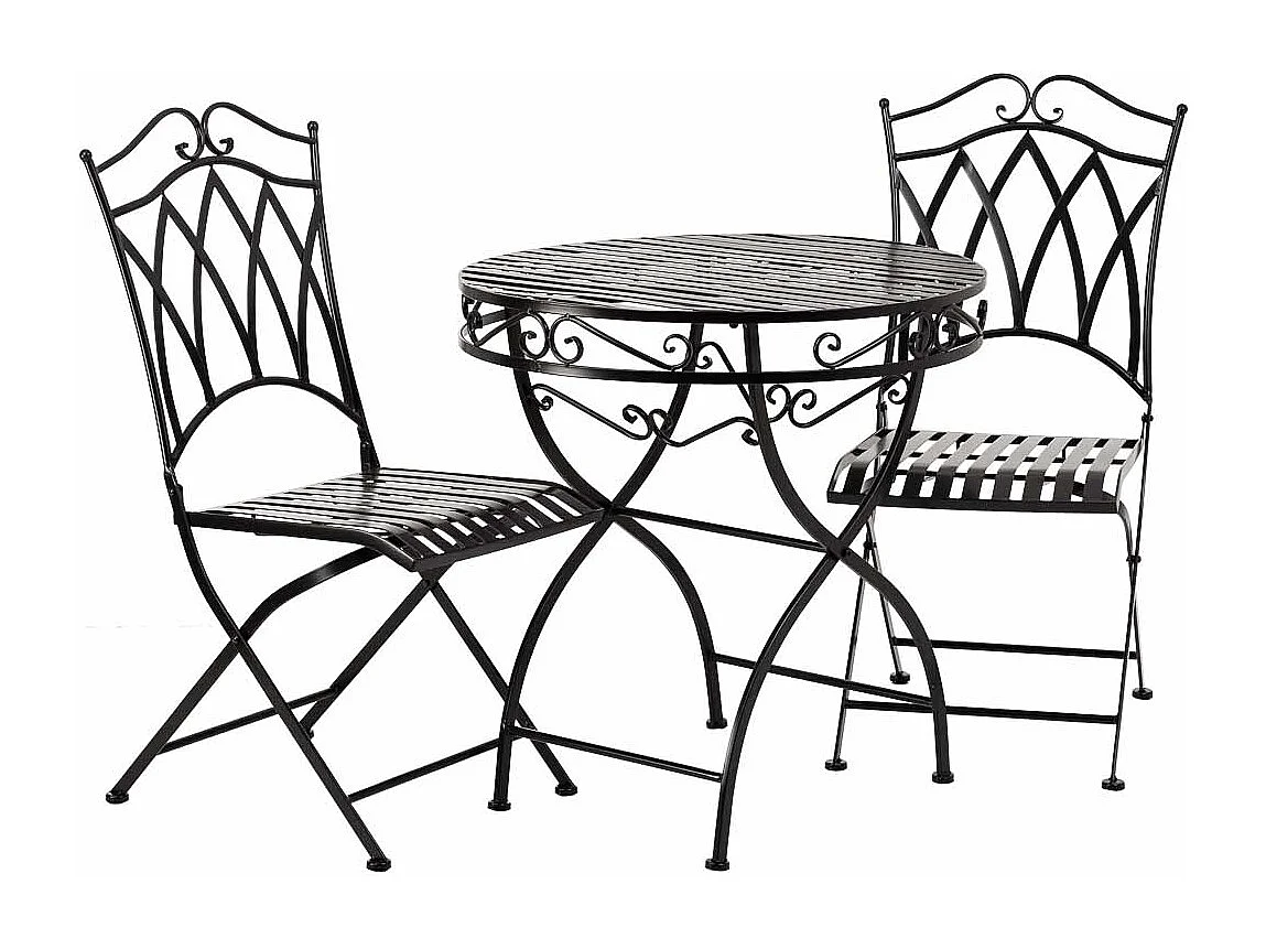Conjunto de mesa e 2 cadeiras de ferro forjado preto