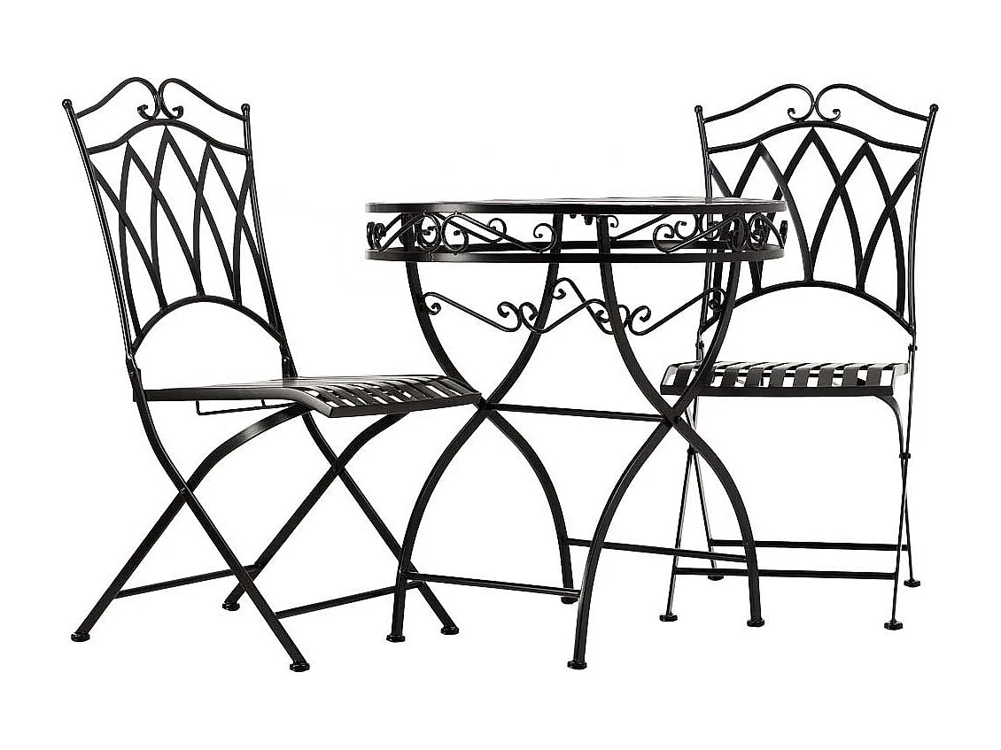 Ensemble table et 2 chaises en fer forgé noires